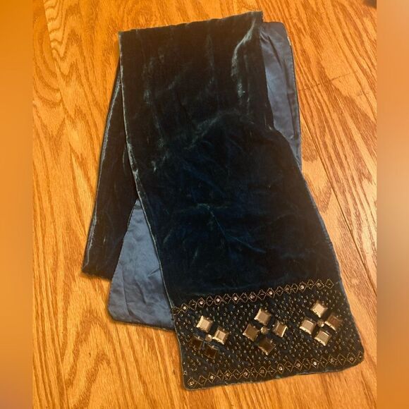 TEAL Velvet Scarf with Metal Accents - Picture 1 of 13
